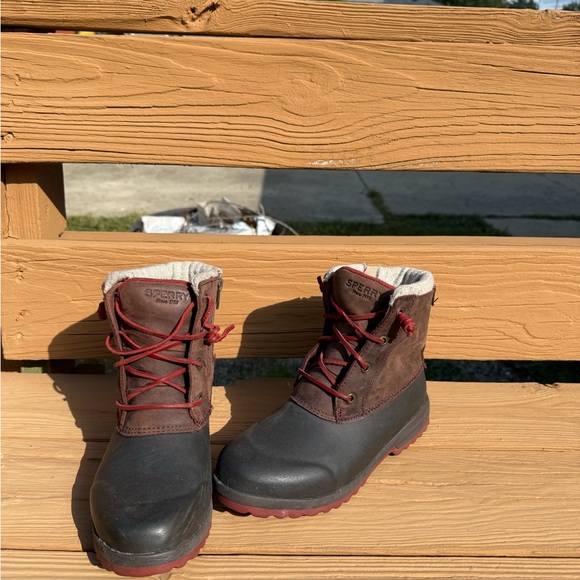 Sperry Dark Brown and Burgundy Duck Boots - Picture 1 of 3